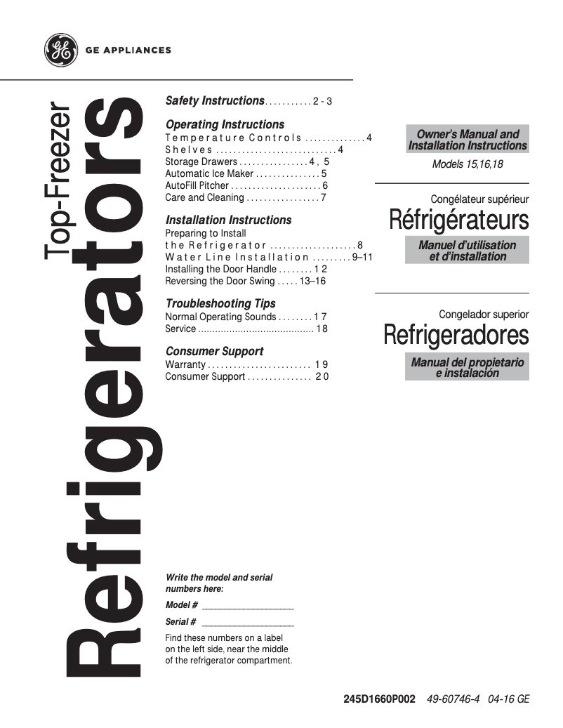 Imagen de la primera página del manual del dispositivo GAS18PGJWW