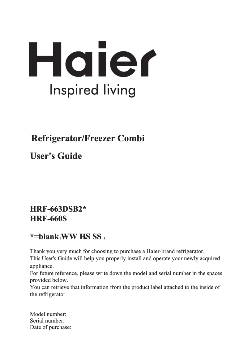 Page n°1 - Manuel utilisateur Haier HRF 660S