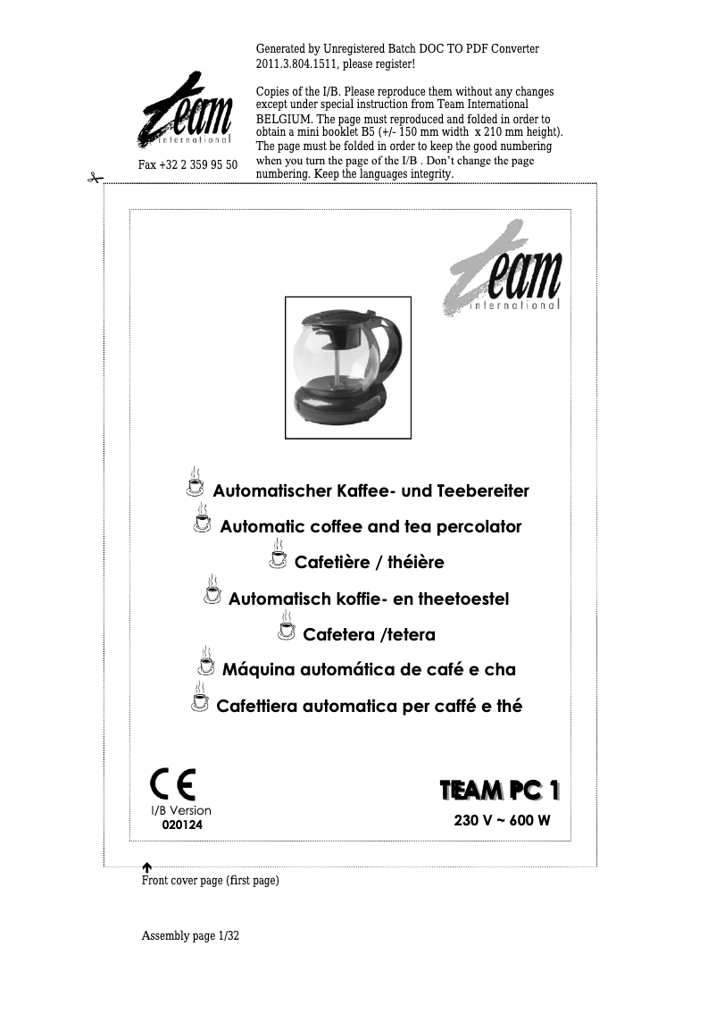 Page 1 de la notice Manuel utilisateur Team PC 1