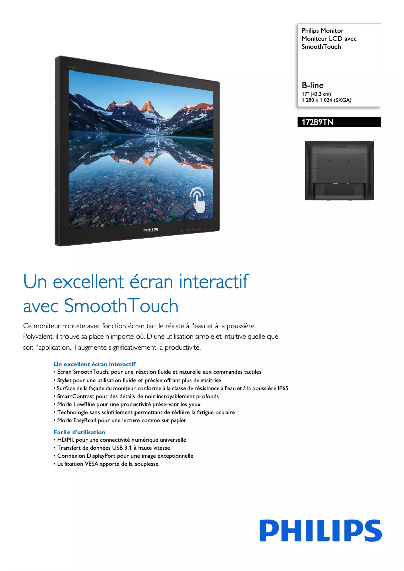 Page n°1 - Fiche technique Philips B Line 172B9TN