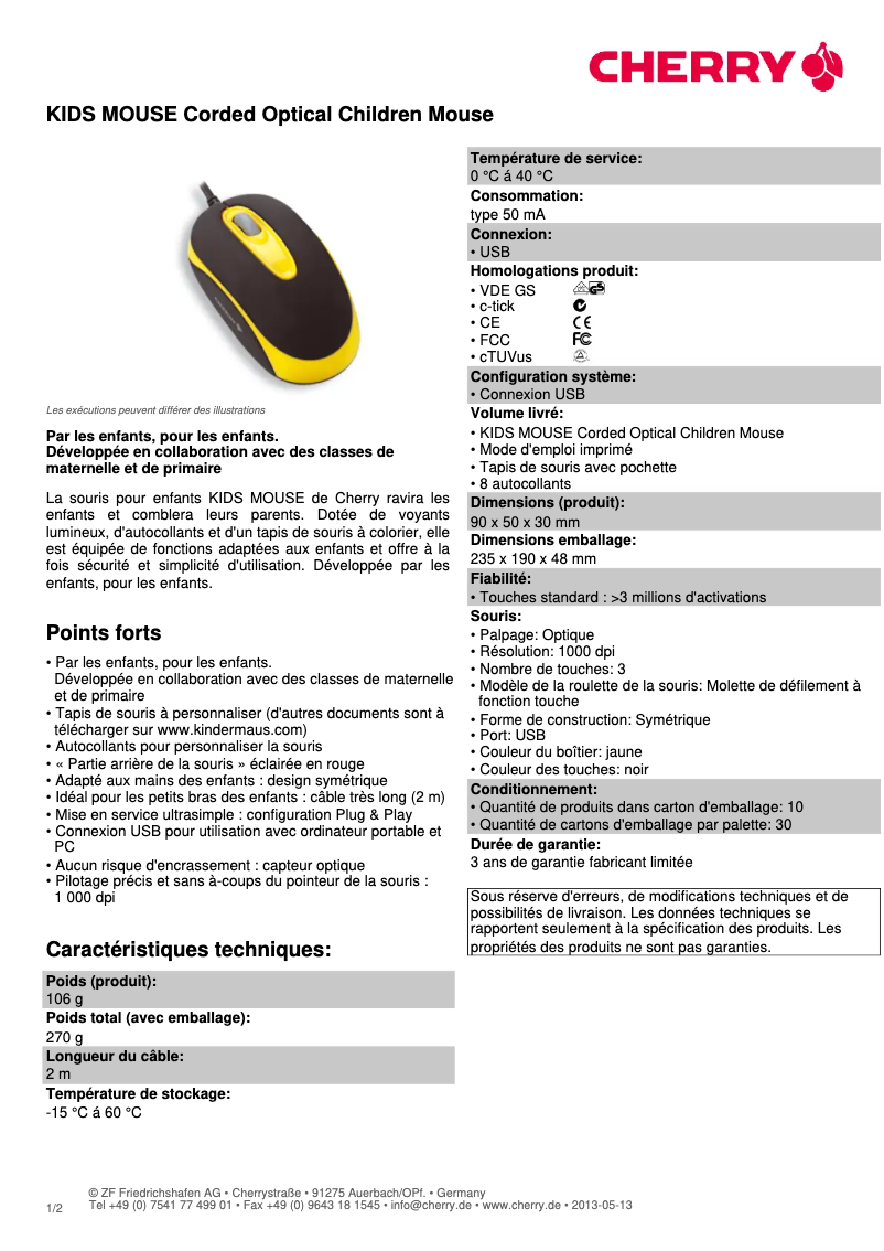 Page 1 de la notice Fiche technique Cherry JM-C0110