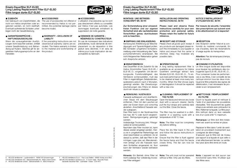 Page 1 de la notice Manuel utilisateur Helios ELF-ELSD
