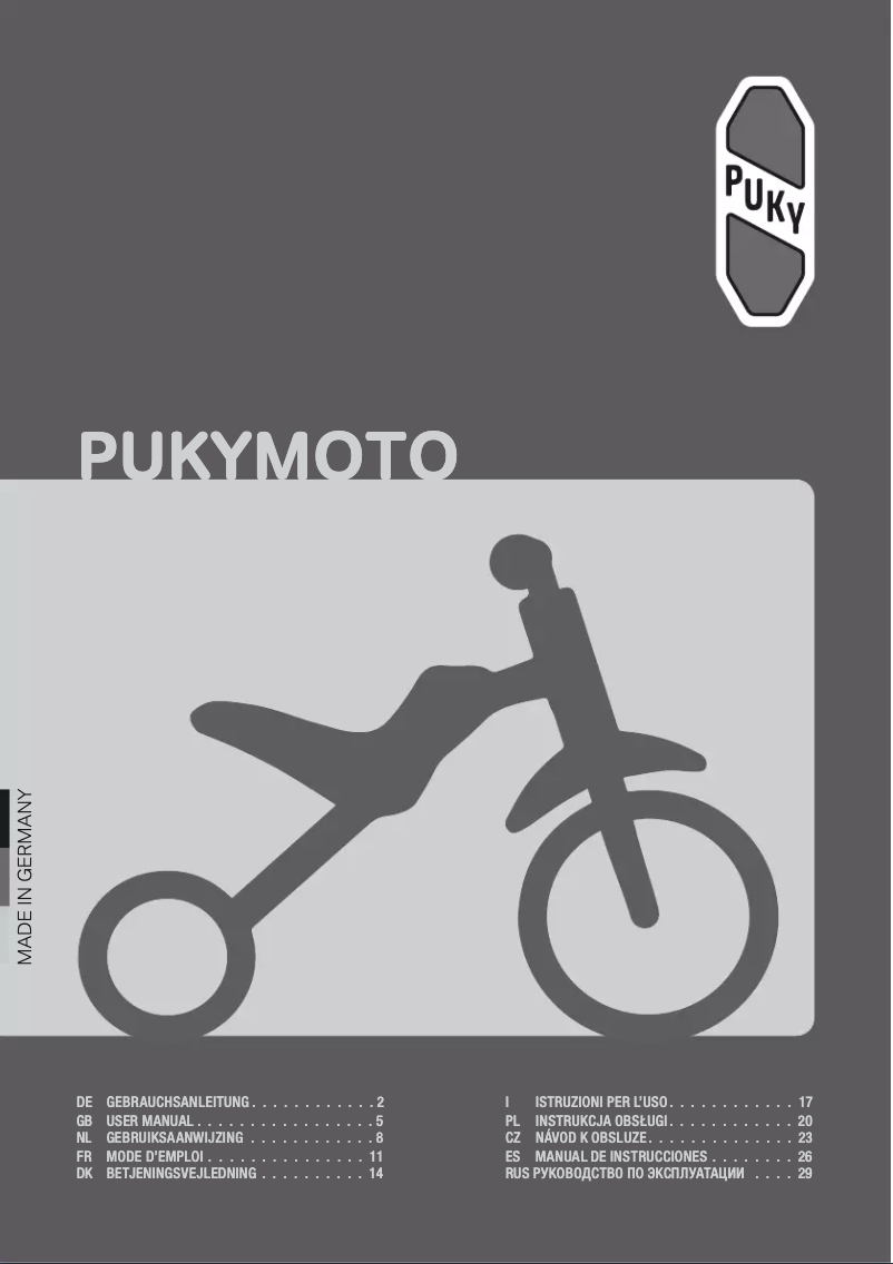 Página 1 del manual Manual de usuario Puky moto