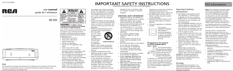 Page 1 de la notice Manuel utilisateur audiovox RC105