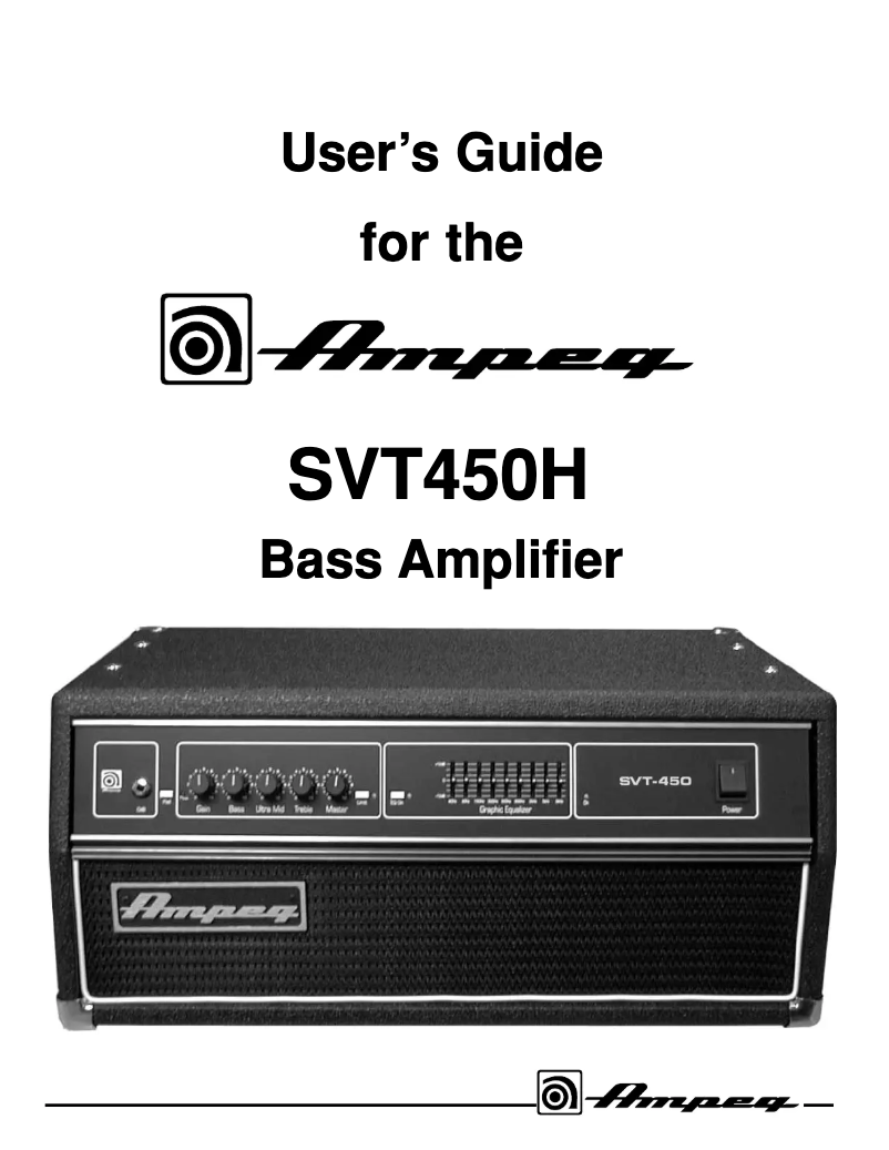 Page 1 de la notice Manuel utilisateur Ampeg SVT-450H