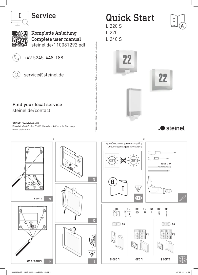 Page n°1 - Guide de démarrage rapide Steinel L 240 S