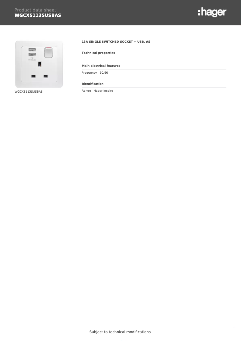 Page n°1 - Fiche technique Hager WGCXS113SUSBAS
