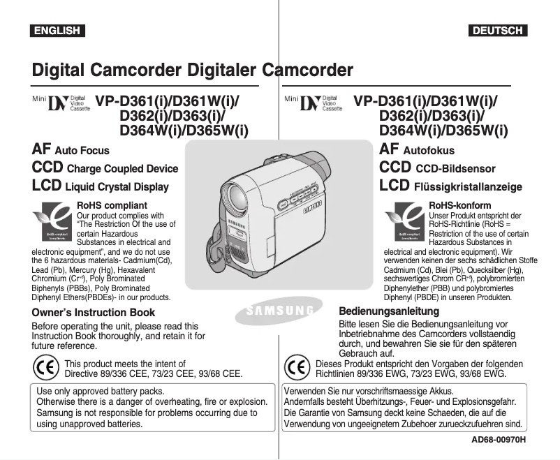 Page 1 de la notice Manuel utilisateur Samsung VP-D361