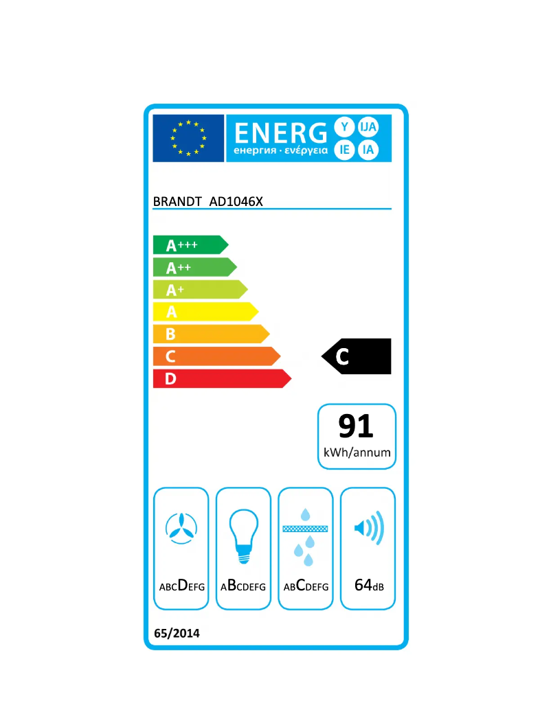 Page n°1 - Label énergétique Brandt AD1046X