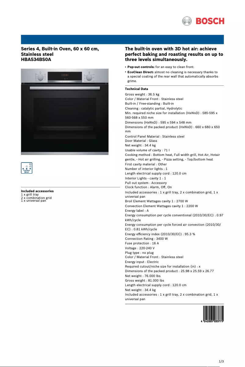 Image de la première page du manuel de l'appareil HBA534BS0A