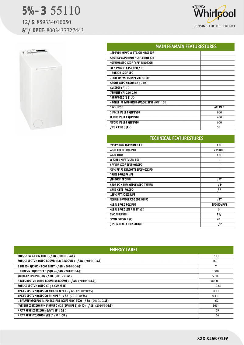 Página 1 del manual Ficha técnica Whirlpool TDLR 55110