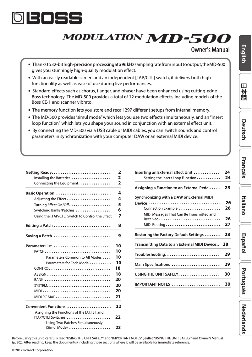 Image de la première page du manuel de l'appareil Modulation MD-500