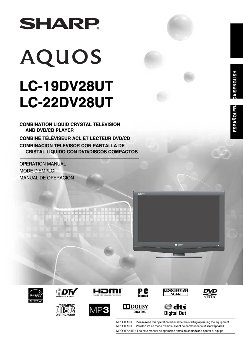 Page 1 de la notice Manuel utilisateur Sharp Aquos LC-19DV28UT