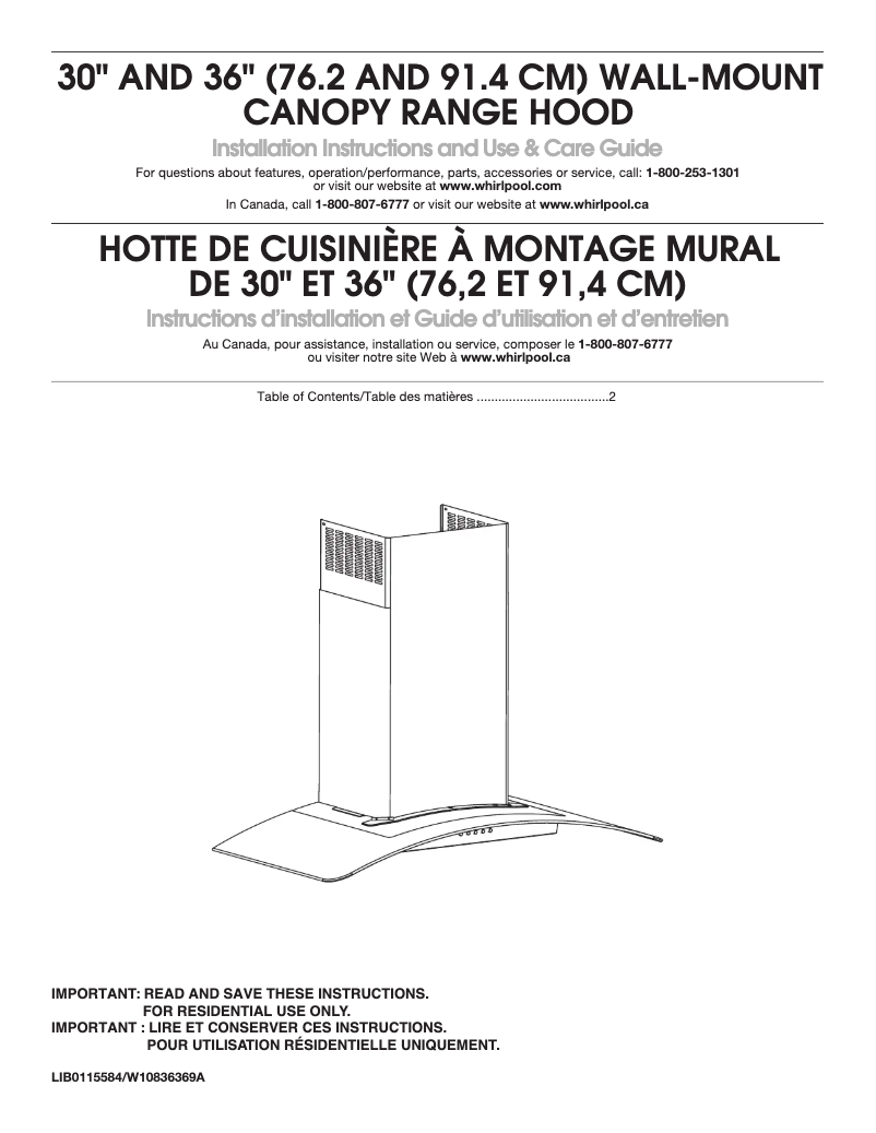 Page 1 de la notice Guide d'installation Whirlpool WVW51UC6FS