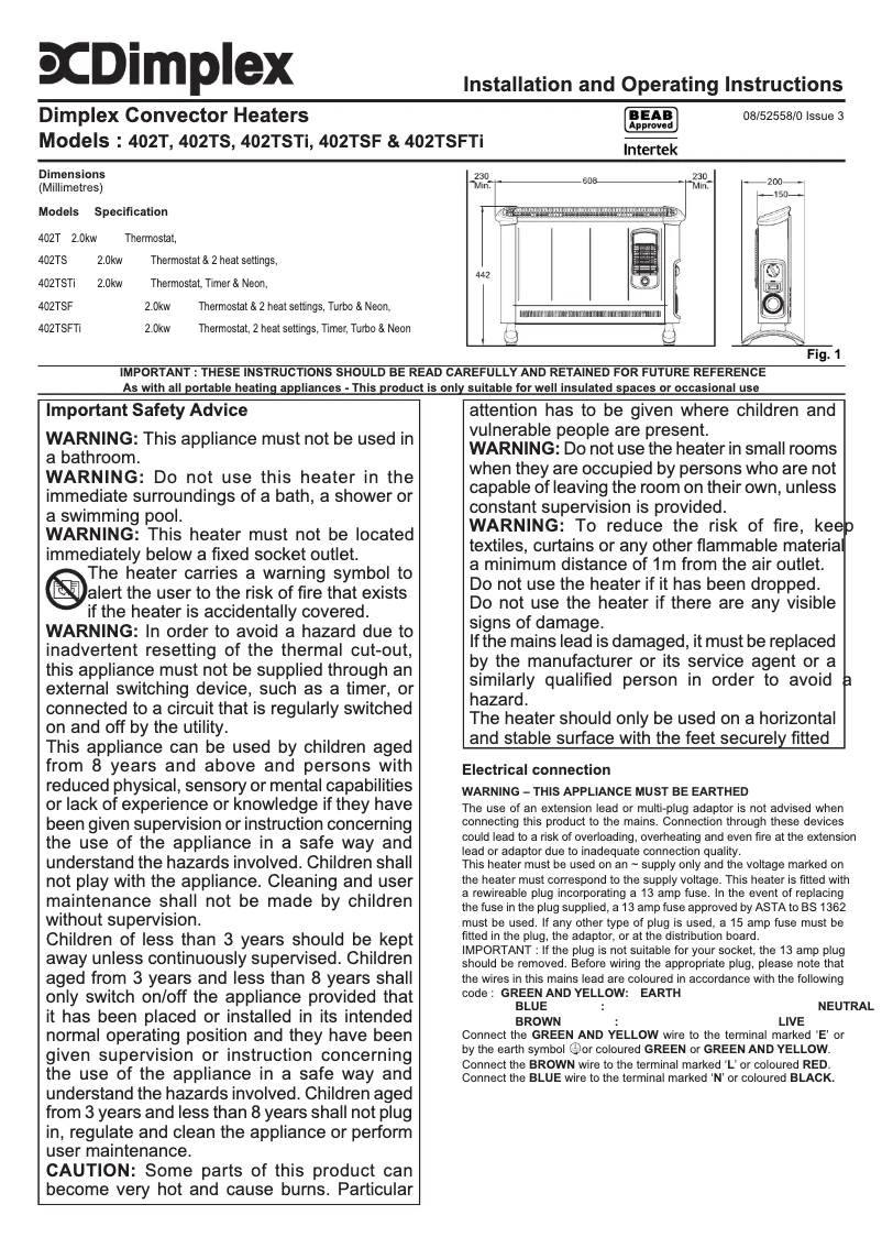 Página 1 del manual Manual de usuario Dimplex 402TSTI
