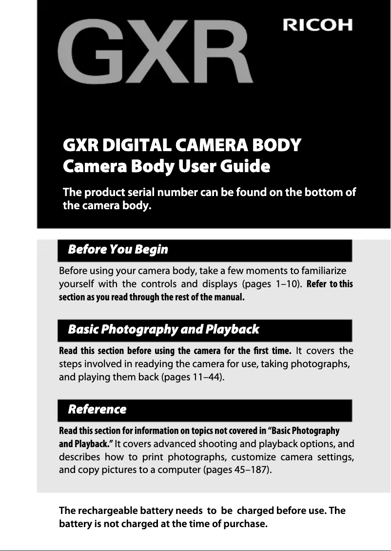 Page n°1 - Manuel utilisateur Ricoh GXR