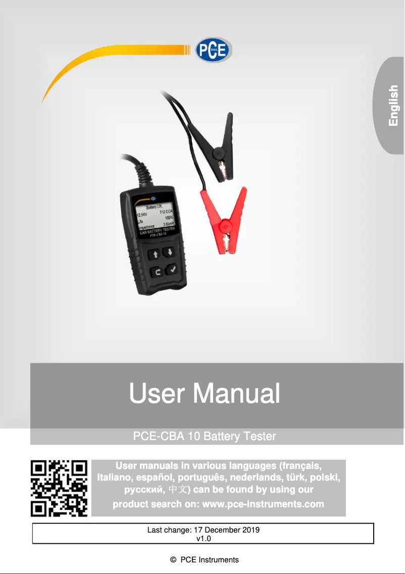 Page 1 de la notice Manuel utilisateur PCE Instruments PCE-CBA 10