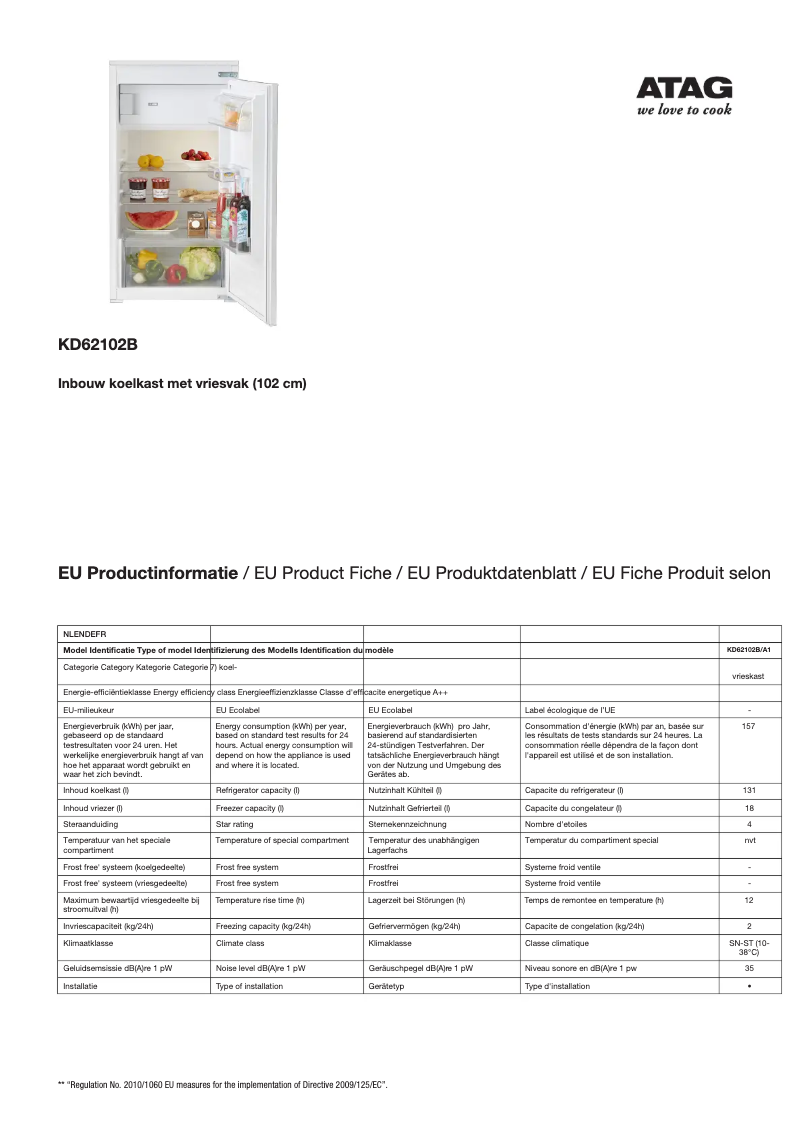 Page n°1 - Fiche technique Atag KD62102B
