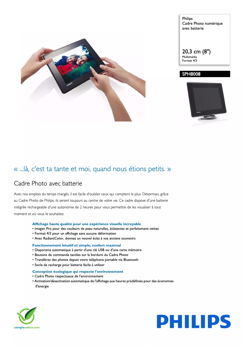 Image de la première page du manuel de l'appareil SPH8008