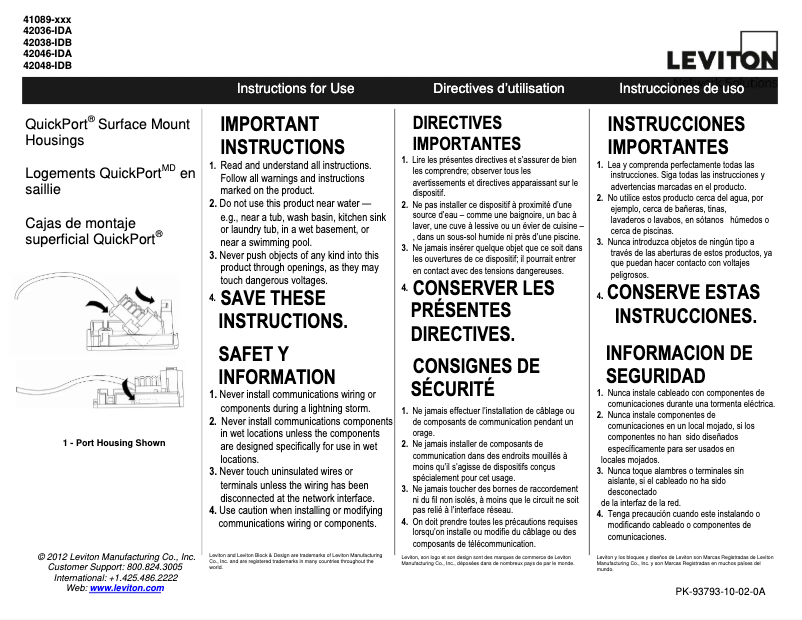 Page n°1 - Manuel utilisateur Leviton 41089-2GP