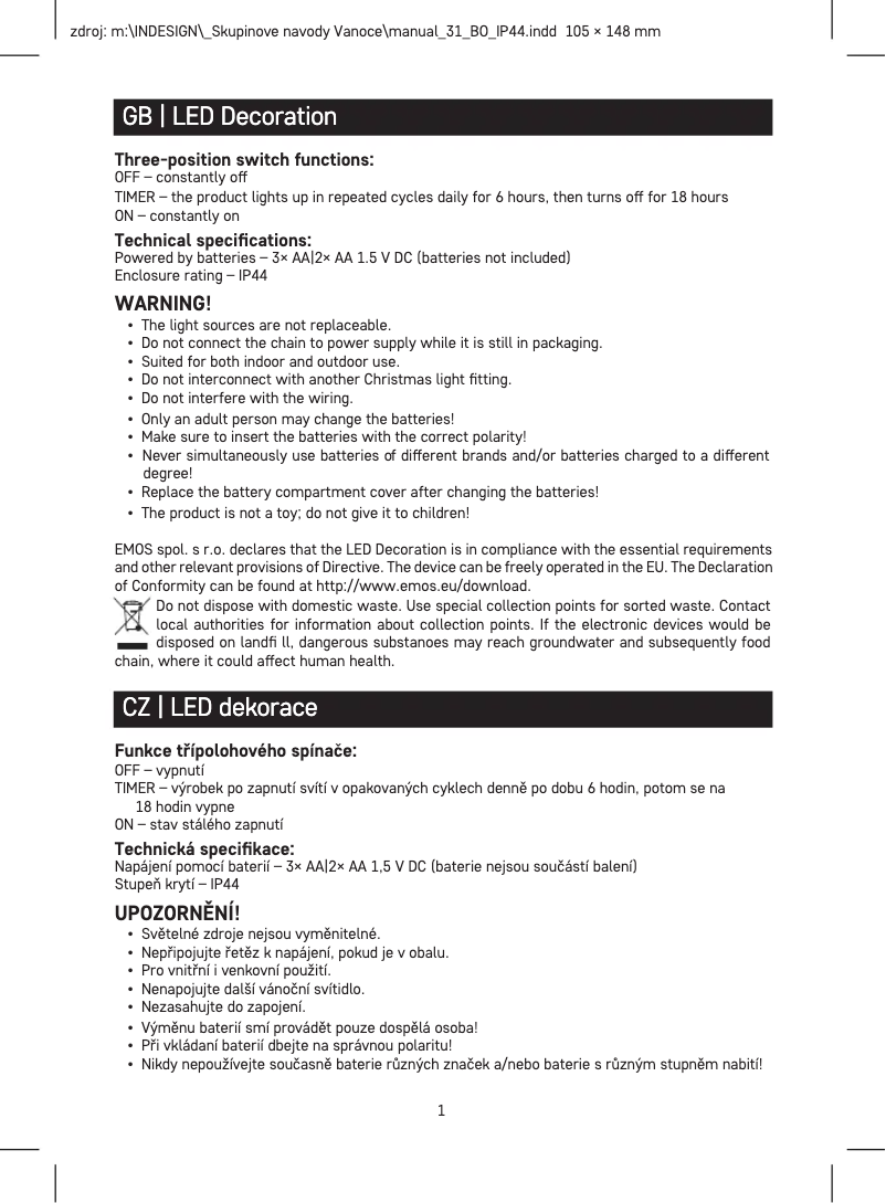 Page n°1 - Manuel utilisateur Emos DCZW01