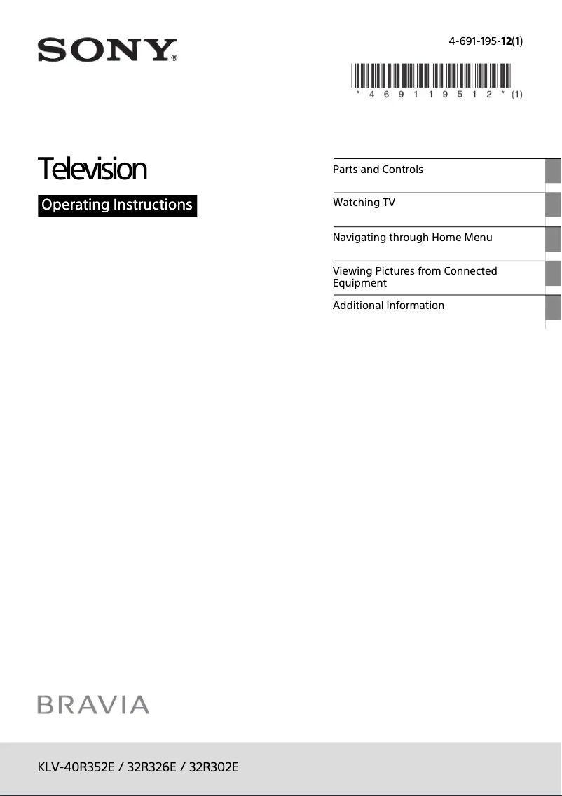 Page 1 de la notice Manuel utilisateur Sony Bravia KLV-40R352E