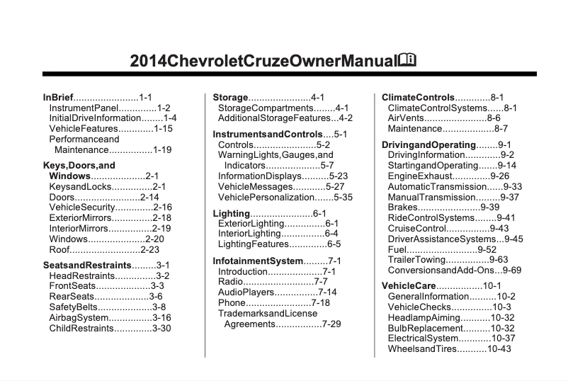 Image de la première page du manuel de l'appareil Cruze (2017)
