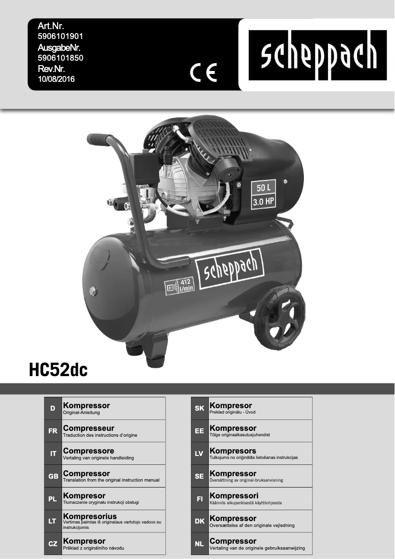 Page 1 de la notice Manuel utilisateur Scheppach HC 52dc