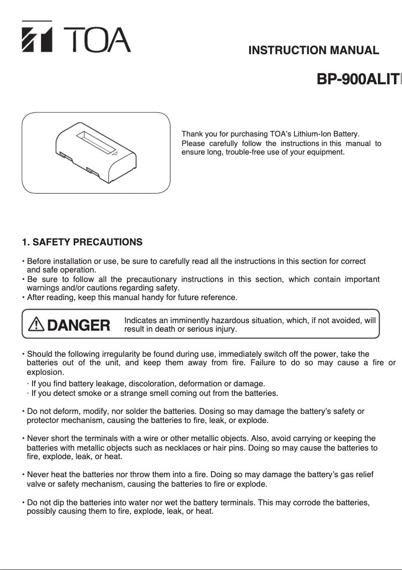 Page n°1 - Manuel utilisateur TOA BP-900A