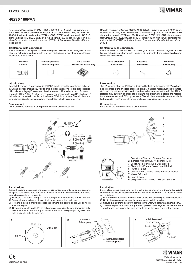 Page n°1 - Instructions / montage Vimar ELVOX 46235.180PAN