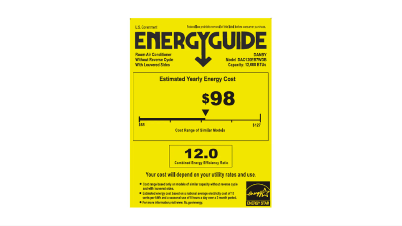 Page 1 de la notice Label énergétique Danby DAC120EB7WDB