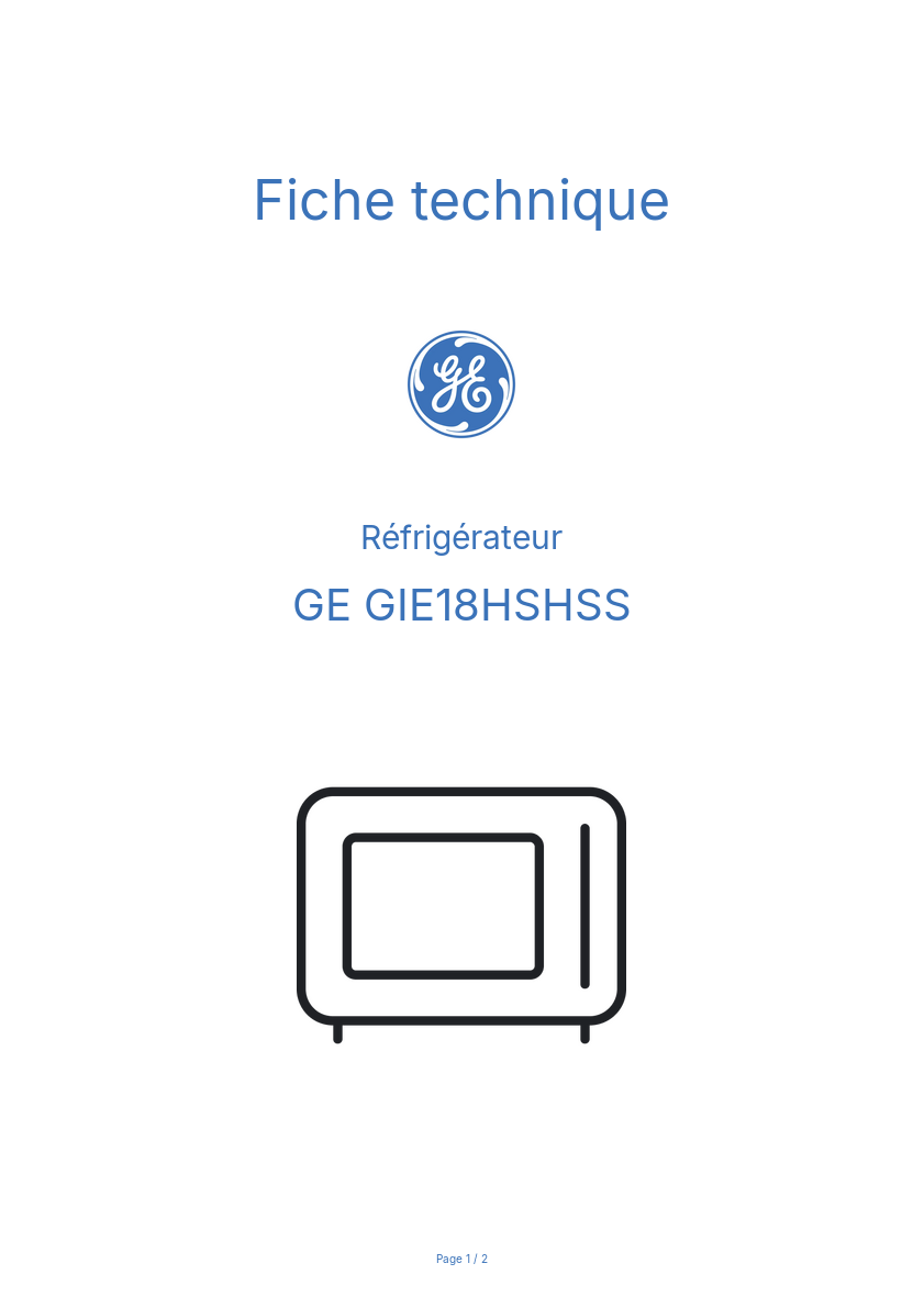 Page n°1 - Fiche technique GE GIE18HSHSS