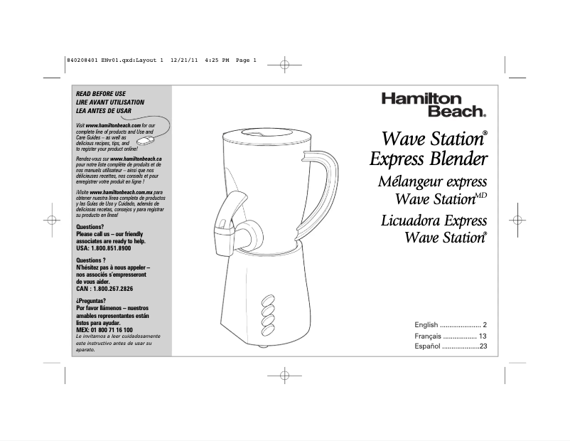 Page n°1 - Mode d'emploi Hamilton Beach Wave Station Express 58615