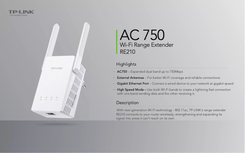 Page 1 de la notice Fiche technique TP-Link RE210