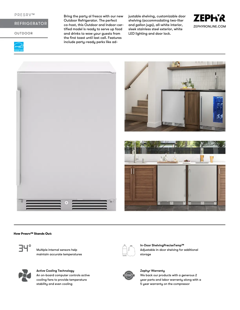Page 1 de la notice Fiche technique Zephyr Presrv PRR24C01AS-OD