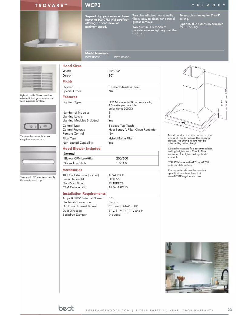 Page n°1 - Manuel utilisateur Best Trovare WCP3I30SB