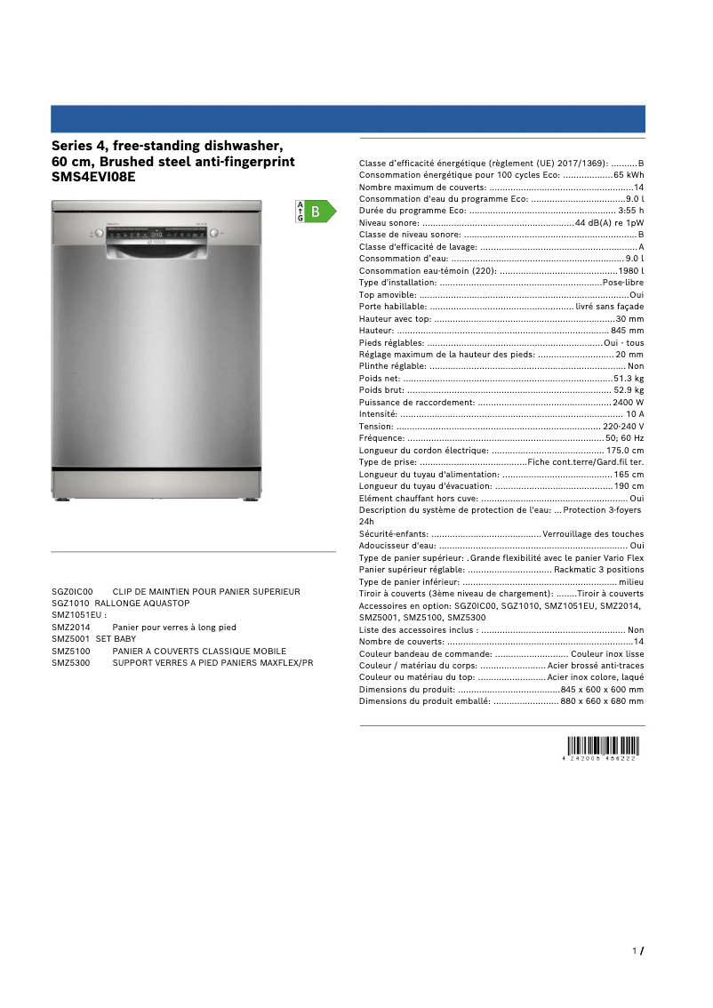 Image de la première page du manuel de l'appareil SMS4EVI08E