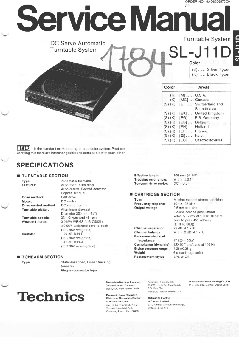 Page n°1 - Manuel utilisateur Technics SL-J11D