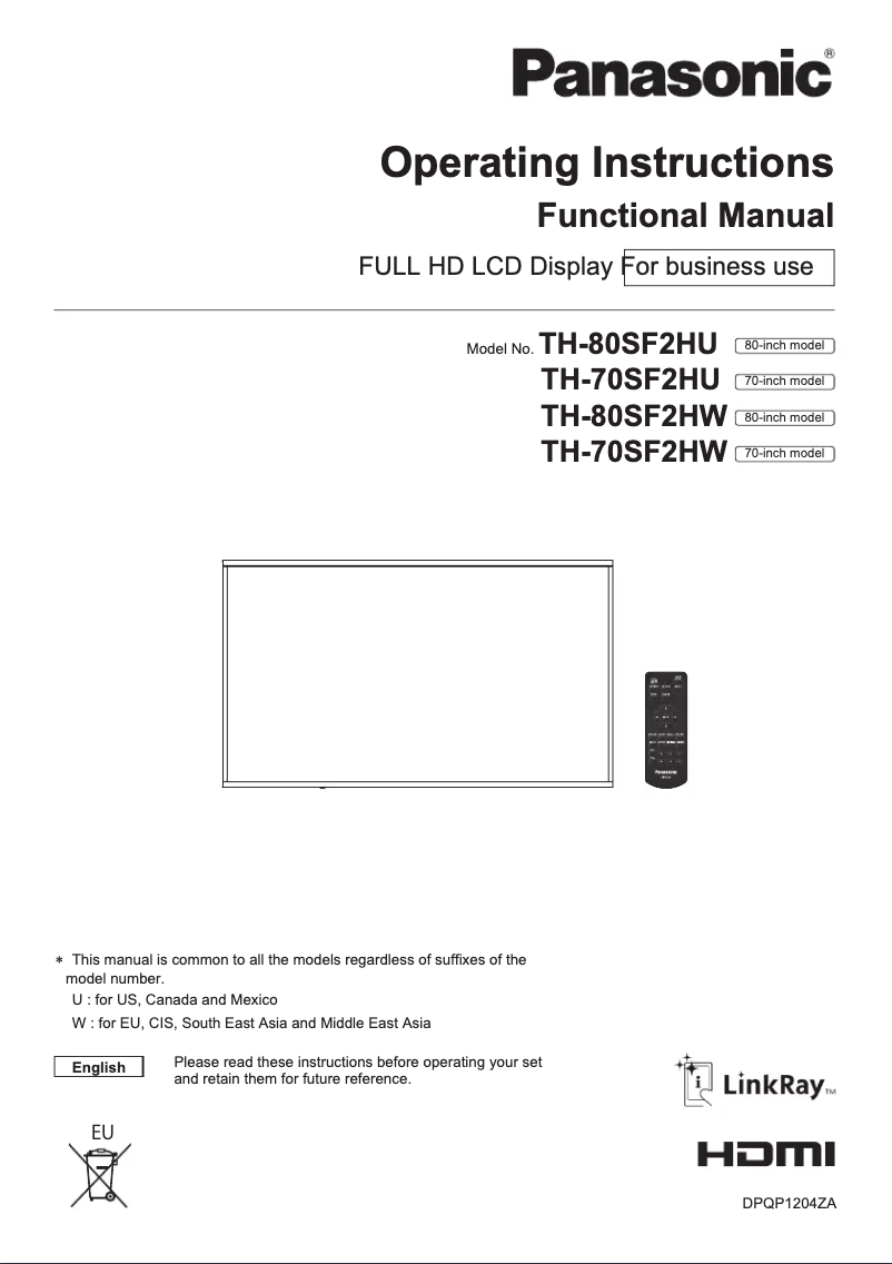 Page 1 de la notice Manuel utilisateur Panasonic TH-80SF2HU