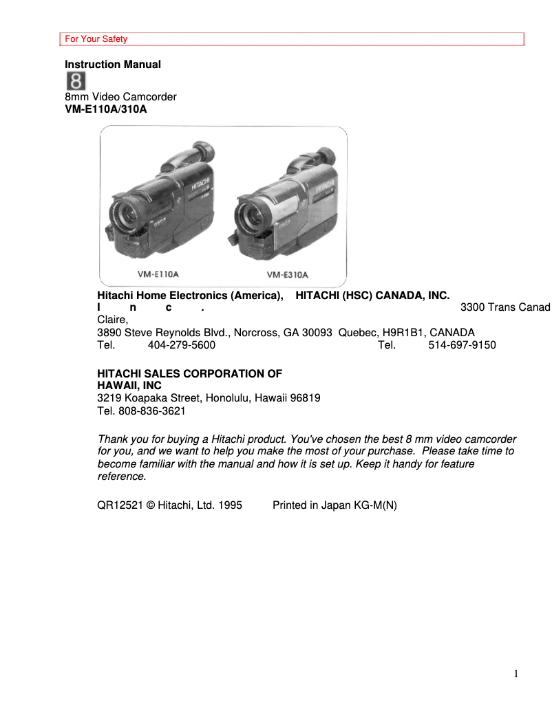 Image de la première page du manuel de l'appareil VM-E310A