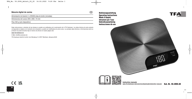 Page 1 de la notice Manuel utilisateur TFA Cheesecake 50.2006.60