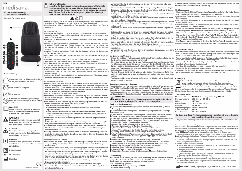 Page 1 de la notice Manuel utilisateur Medisana MC 828