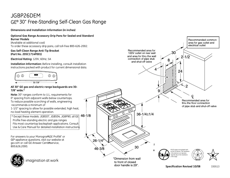 Page n°1 - Fiche technique GE JGBP26DEMWW