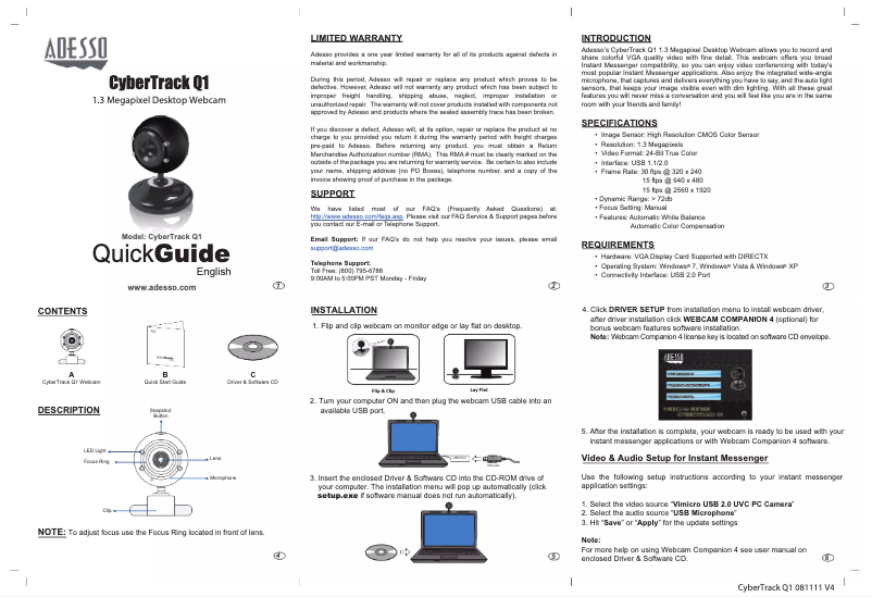 Page n°1 - Manuel utilisateur Adesso CyberTrack Q1