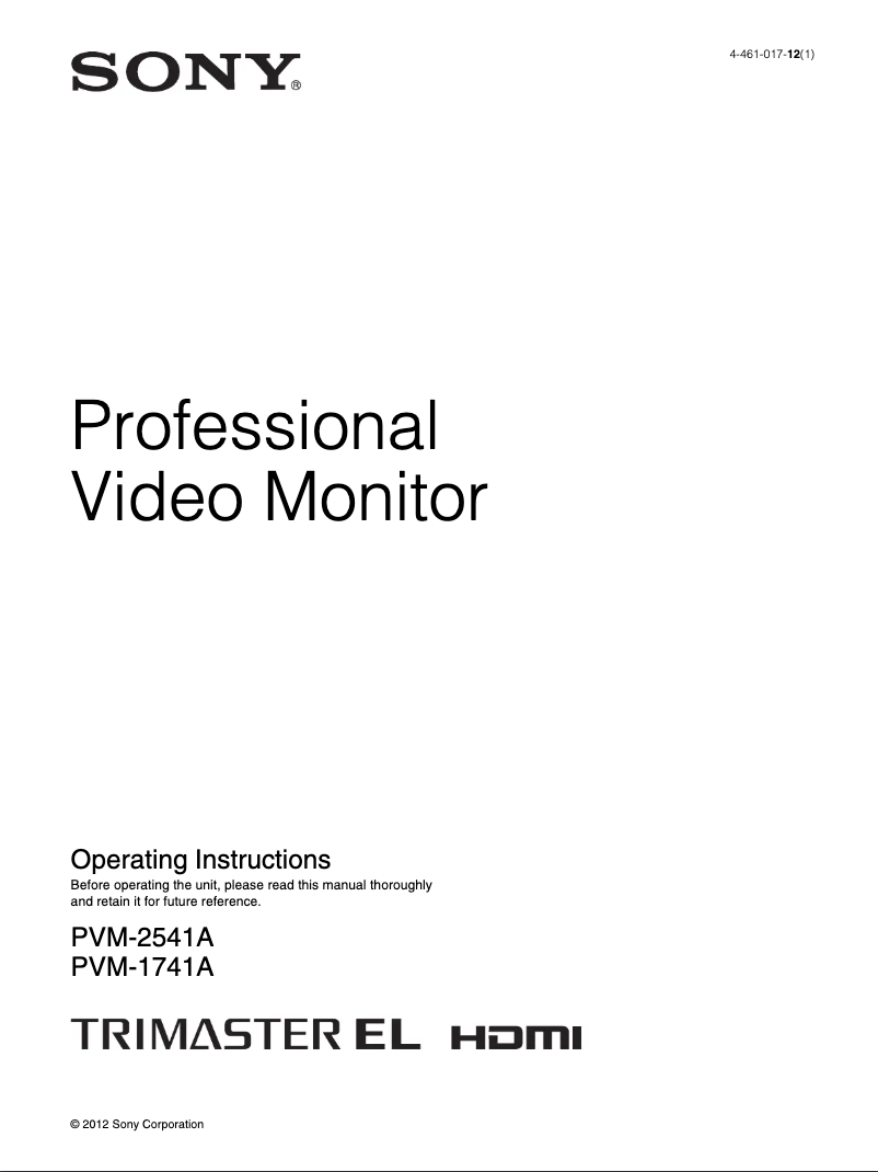 Image de la première page du manuel de l'appareil PVM-2541A