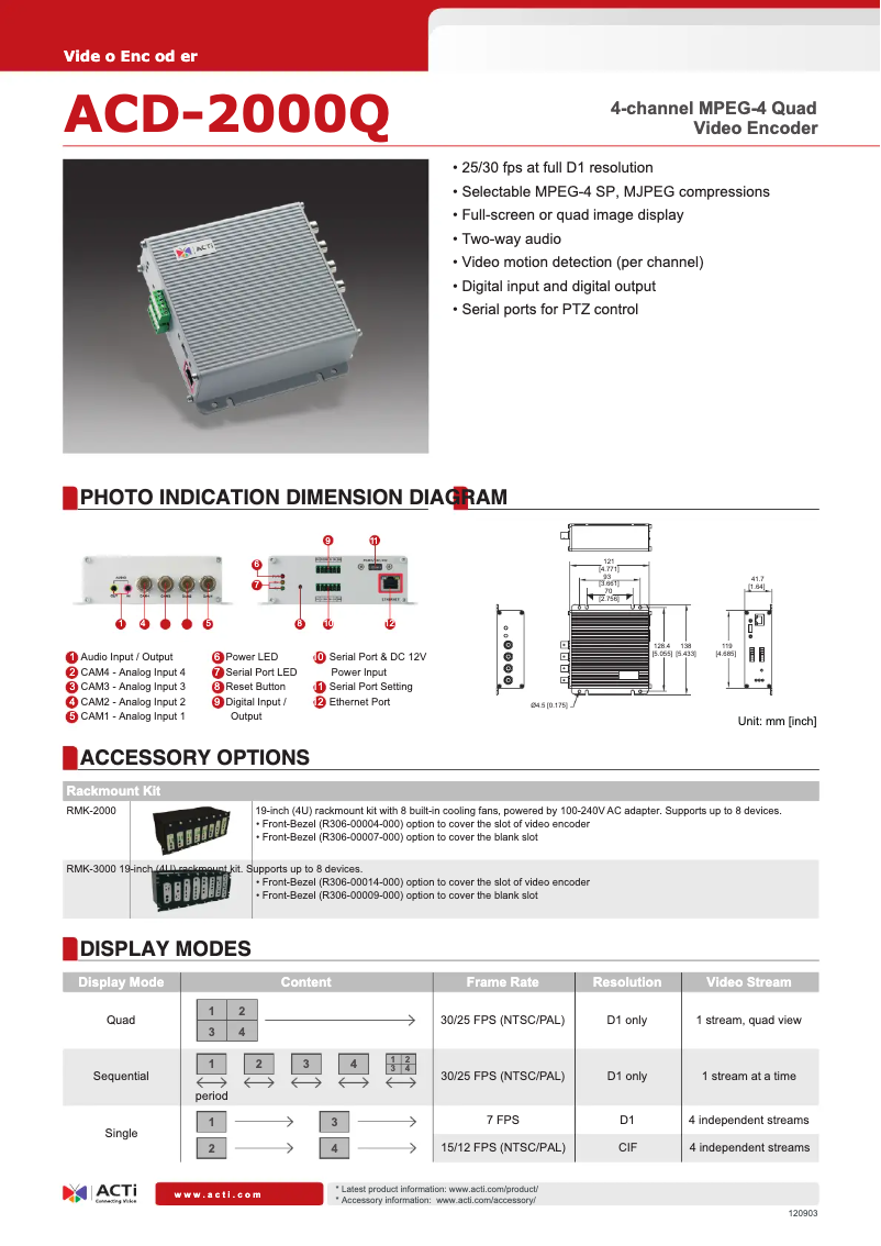 Page n°1 - Fiche technique ACTi ACD-2000Q