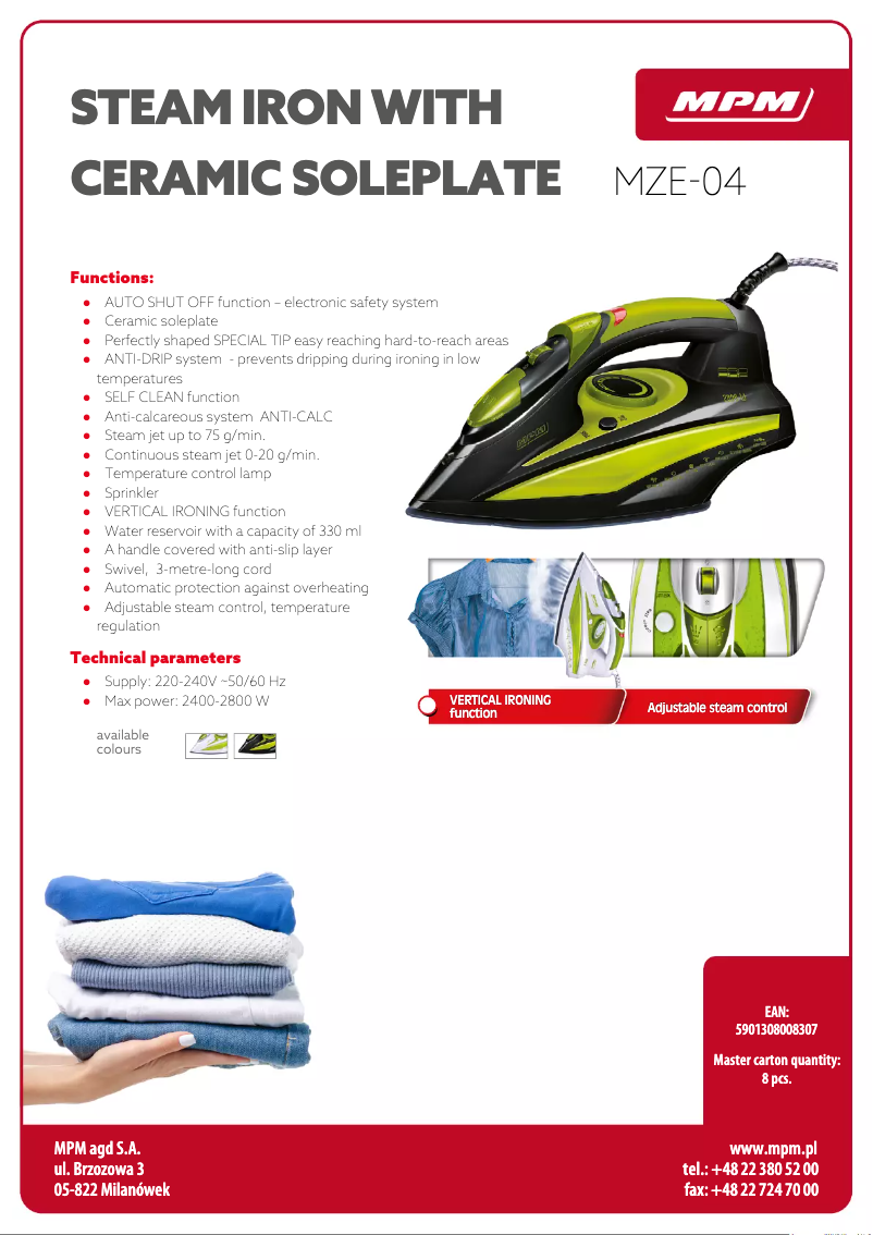 Page 1 de la notice Fiche technique MPM MZE-04