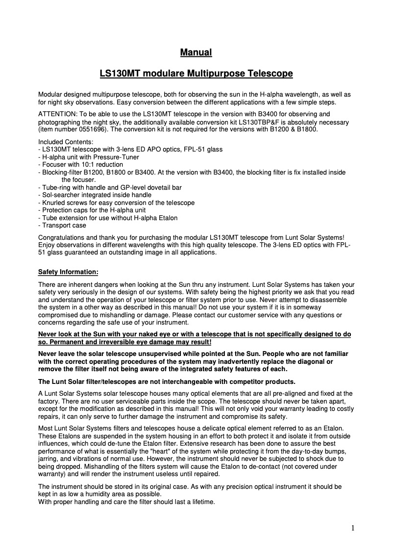 Image de la première page du manuel de l'appareil LS130MT