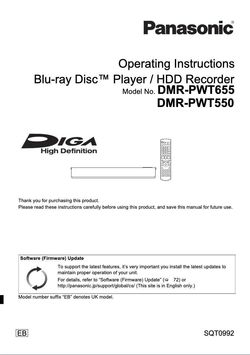 Image de la première page du manuel de l'appareil DMR-PWT655