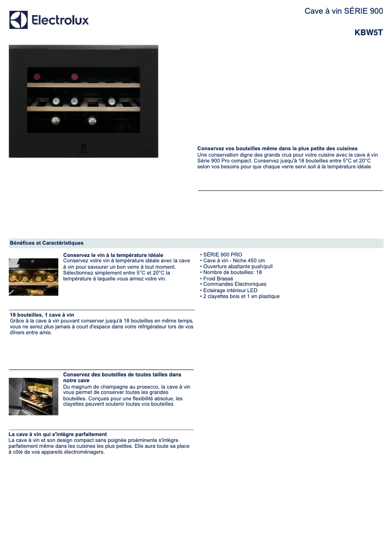 Page 1 de la notice Fiche technique Electrolux KBW5T